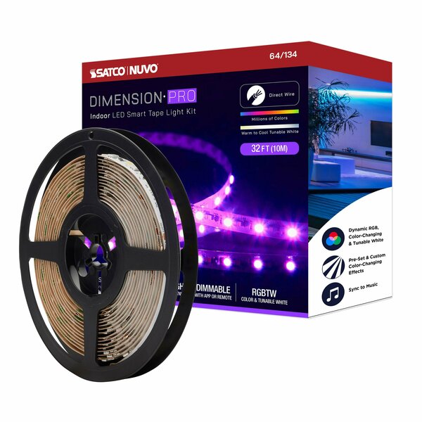 Nuvo Dimension Pro Tape Light Strip - 32 ft. RGB + Tunable White - J-Box - Starfish IOT - IR Remote 64/134